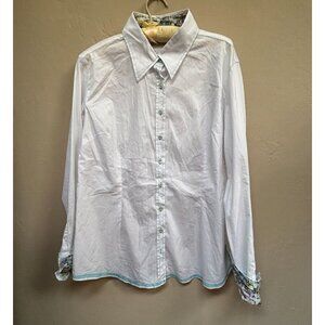 Georg Roth Los Angeles Women's XL White Button Up White Shirt Floral Flip Cuff